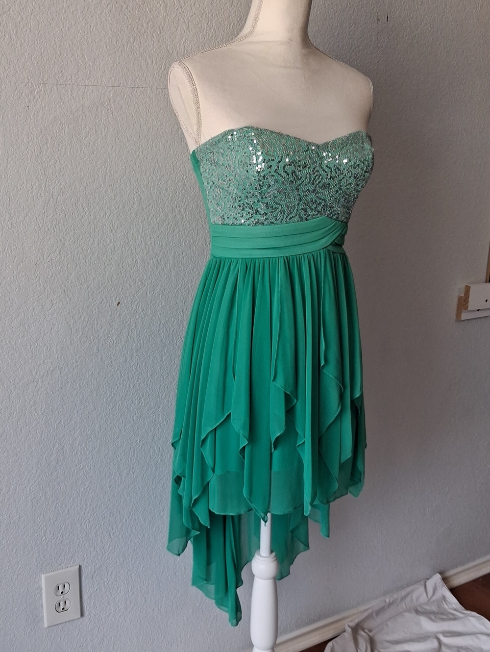Sequin Hearts Strapless Sequin Bodice Hi-Low Dress in Lime Green